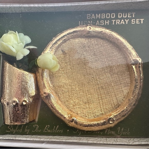 Gold Ormolu Bamboo Set Styled by the Bucklers 5th Ave NY Ashtray Vase B. Altman - Picture 2 of 3